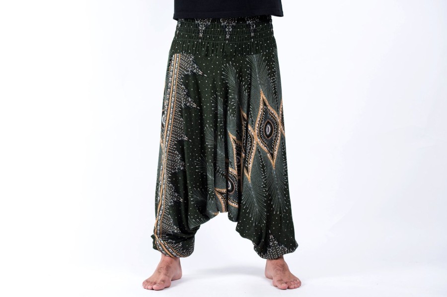 Men HaremPants | Diamond Peacock Drop Crotch Men'S Harem Pants In Green