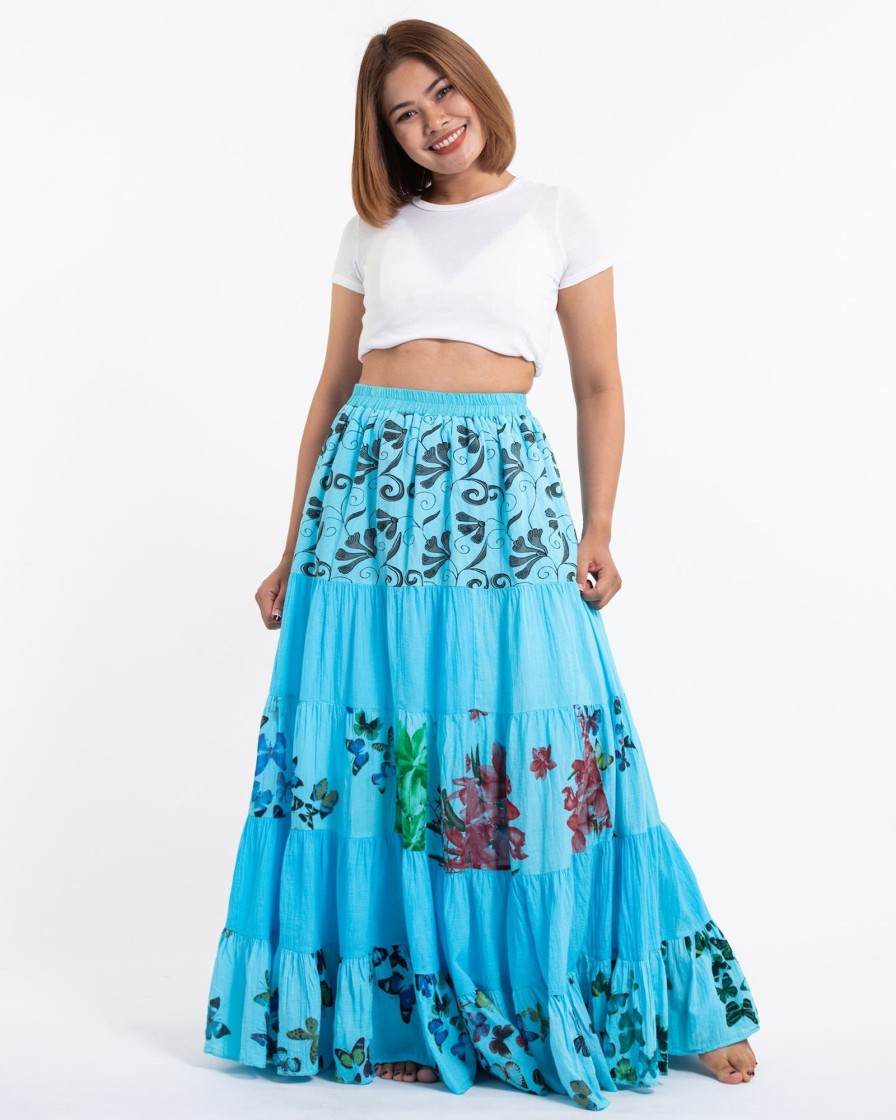 Women HaremPants | Patchwork Long Skirt In Light Blue