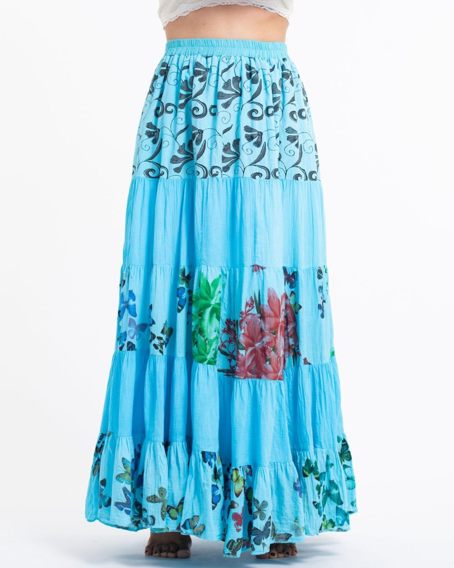 Women HaremPants | Patchwork Long Skirt In Light Blue