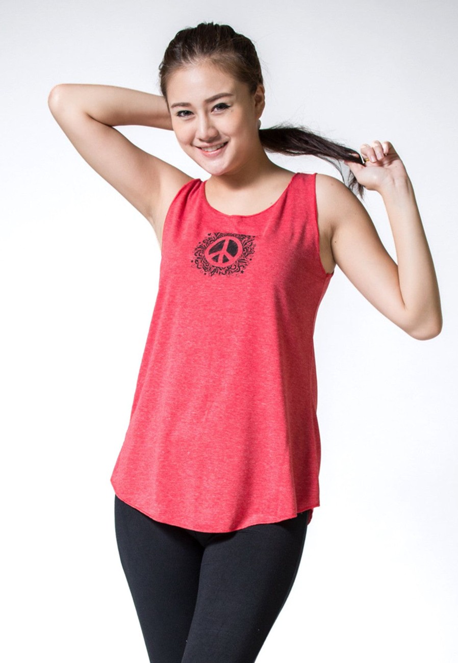 Women HaremPants | Loose Soft Vintage Style Women'S Tank Tops Peace Sign Red