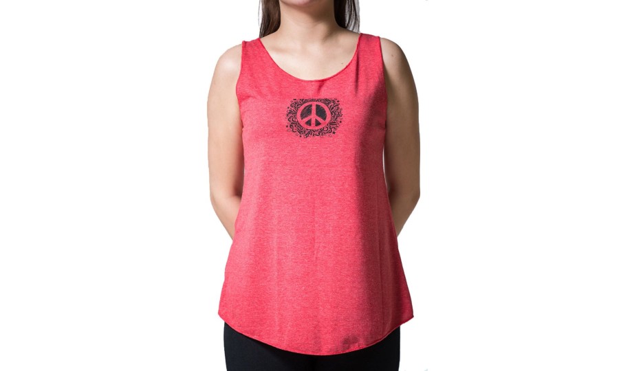 Women HaremPants | Loose Soft Vintage Style Women'S Tank Tops Peace Sign Red