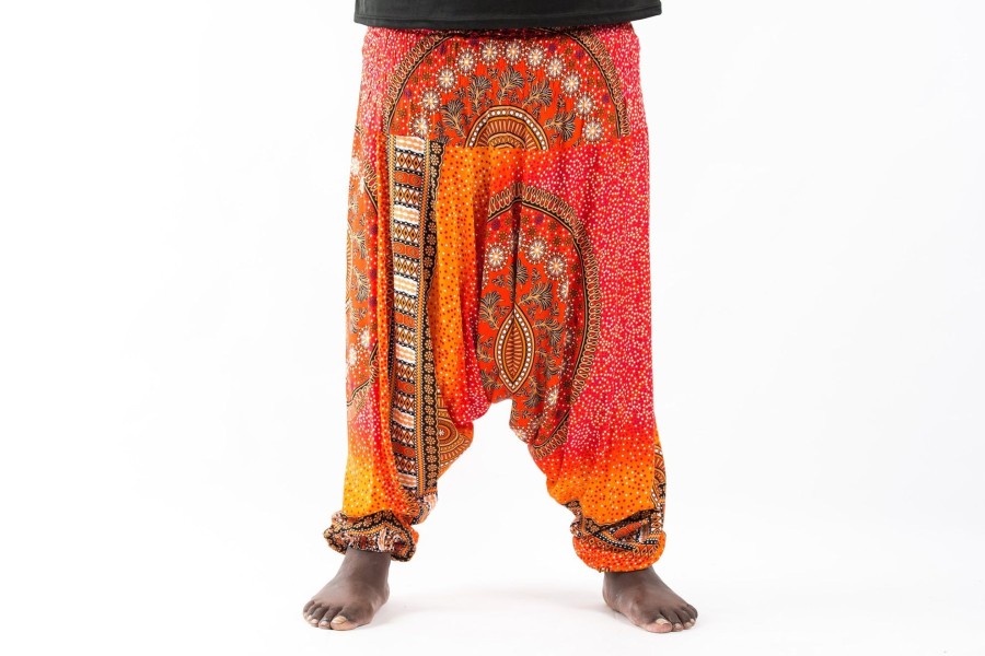 Plus Size HaremPants | Plus Size Tribal Chakras Drop Crotch Men'S Harem Pants In Orange