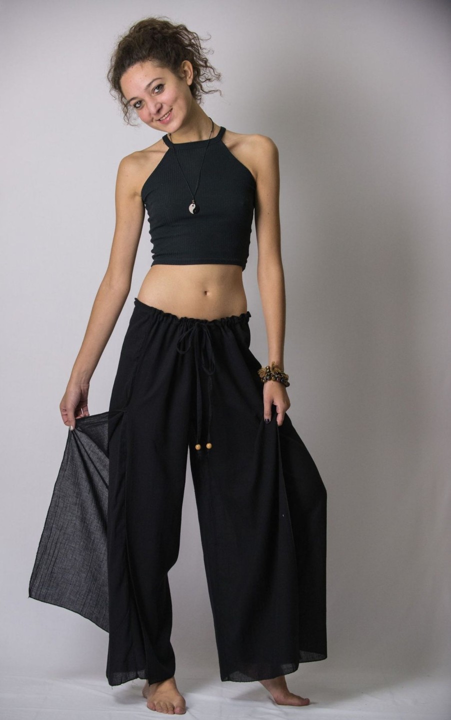 Women HaremPants | Women'S Thai Harem Double Layers Palazzo Pants In Solid Black