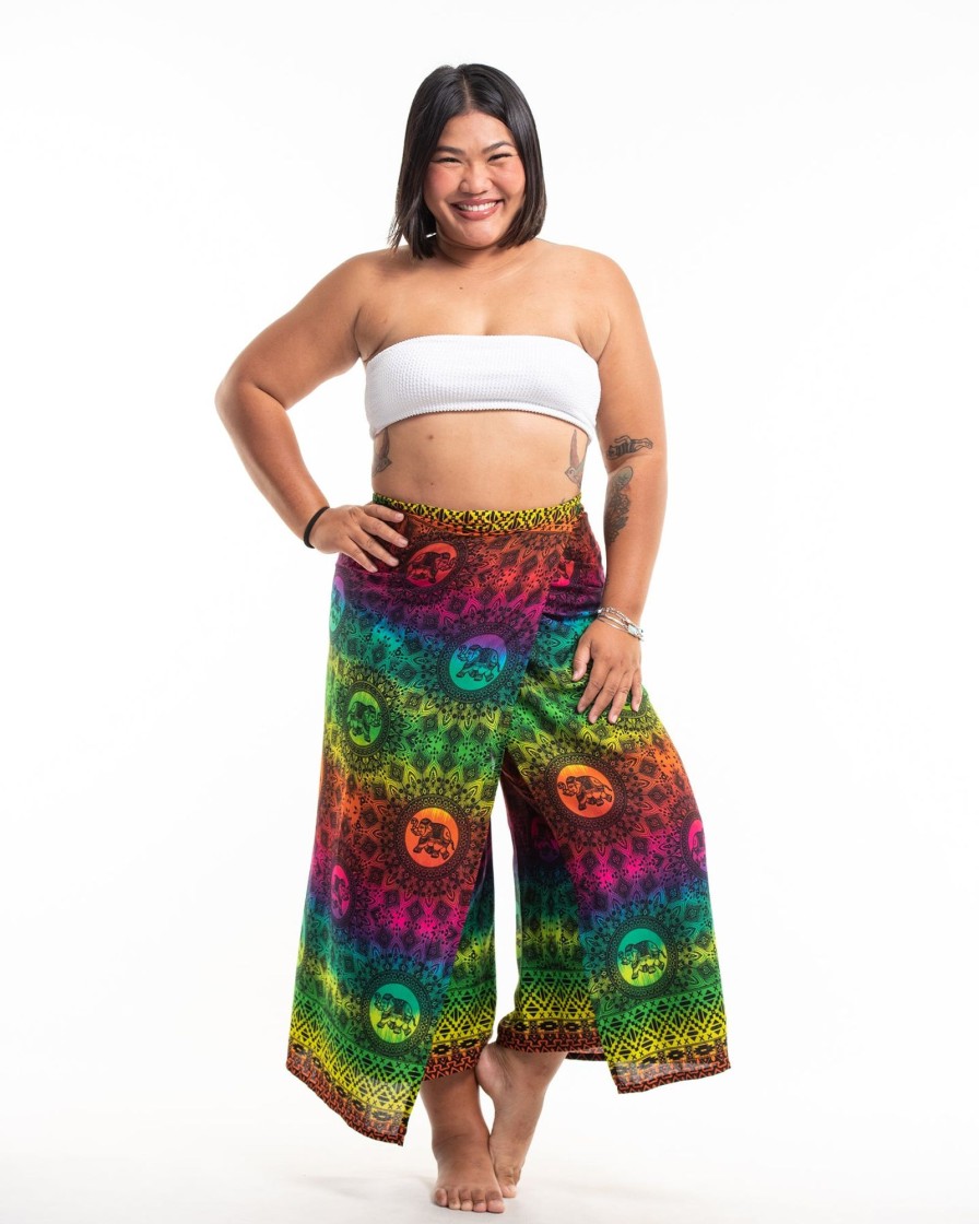 Plus Size HaremPants | Plus Size Rainbow Elephant Wrap Palazzo Style Elephant Pants In Green