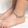 Accessories HaremPants | Hand Made Fair Trade Anklet Double Strand Silver Beads Elephant Turquoise