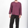 Men HaremPants | Mens Yoga Shirts No Collar With Coconut Buttons In Purple