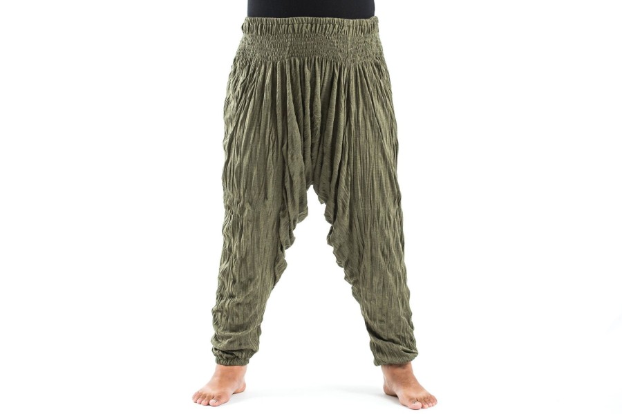 Women HaremPants | Plus Size Crinkled Cotton Harem Pants In Green