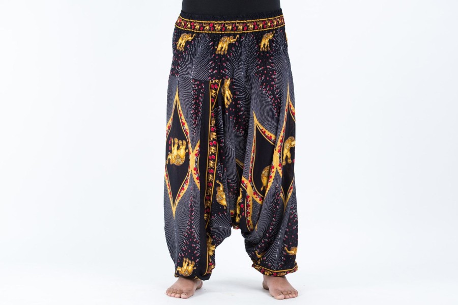 Plus Size HaremPants | Plus Size Peacock Elephant 2-In-1 Jumpsuit Elephant Pants In Black