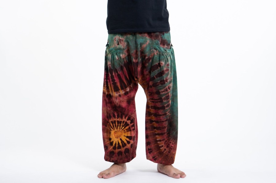 Men HaremPants | Tie Dye Cotton Men Harem Pants In Brick Green