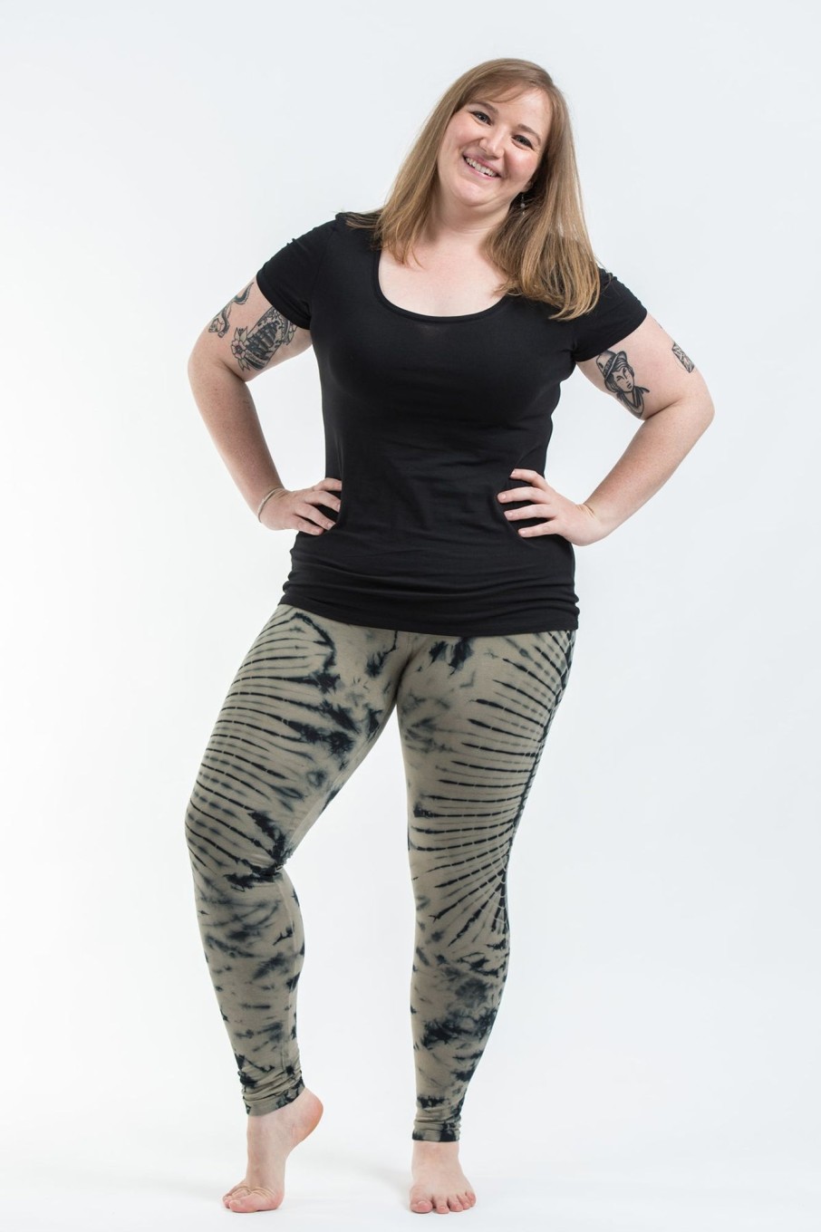 Women HaremPants | Plus Size Oval Swirls Tie Dye Cotton Leggings In Stone Black