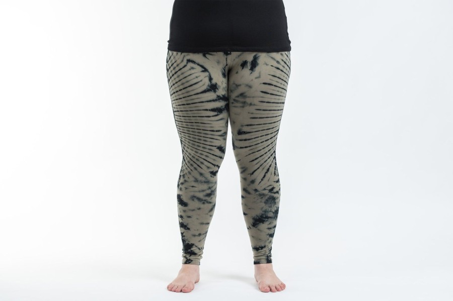 Women HaremPants | Plus Size Oval Swirls Tie Dye Cotton Leggings In Stone Black