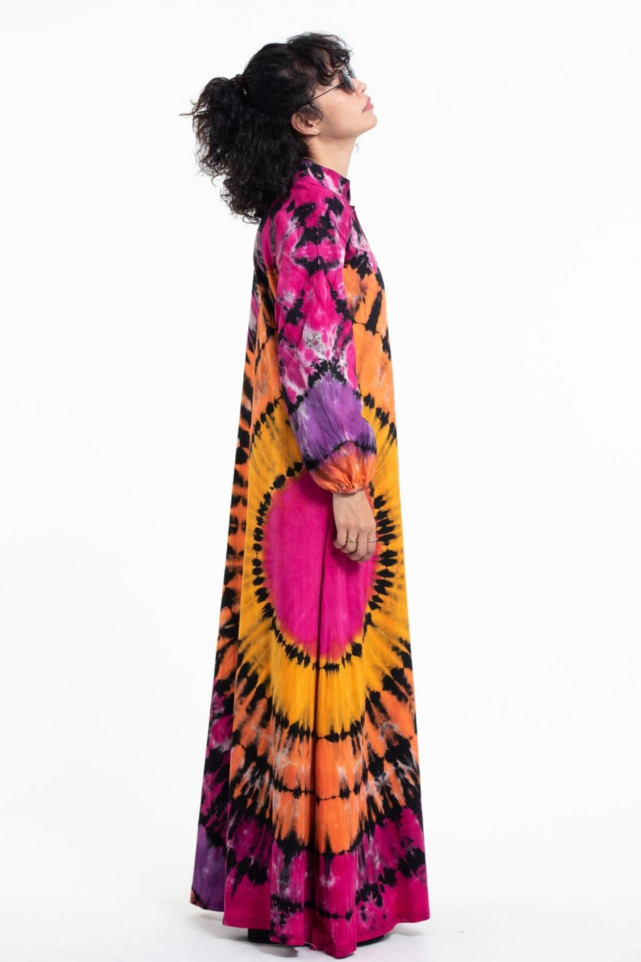 Women HaremPants | Tie Dye Long Sleeve Maxi Dress In Festival Black