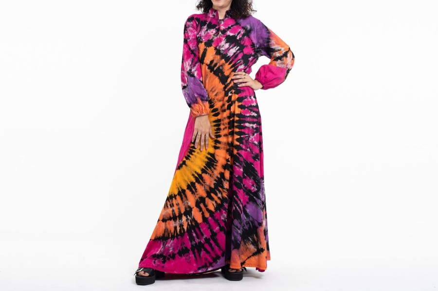 Women HaremPants | Tie Dye Long Sleeve Maxi Dress In Festival Black