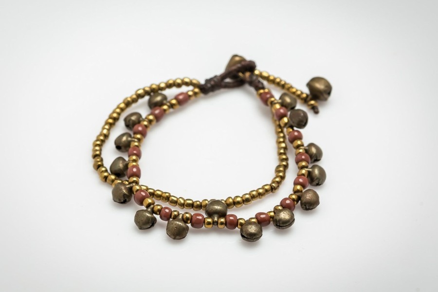 Accessories HaremPants | Brass Bell And Bead Double Strand Bracelets Plum