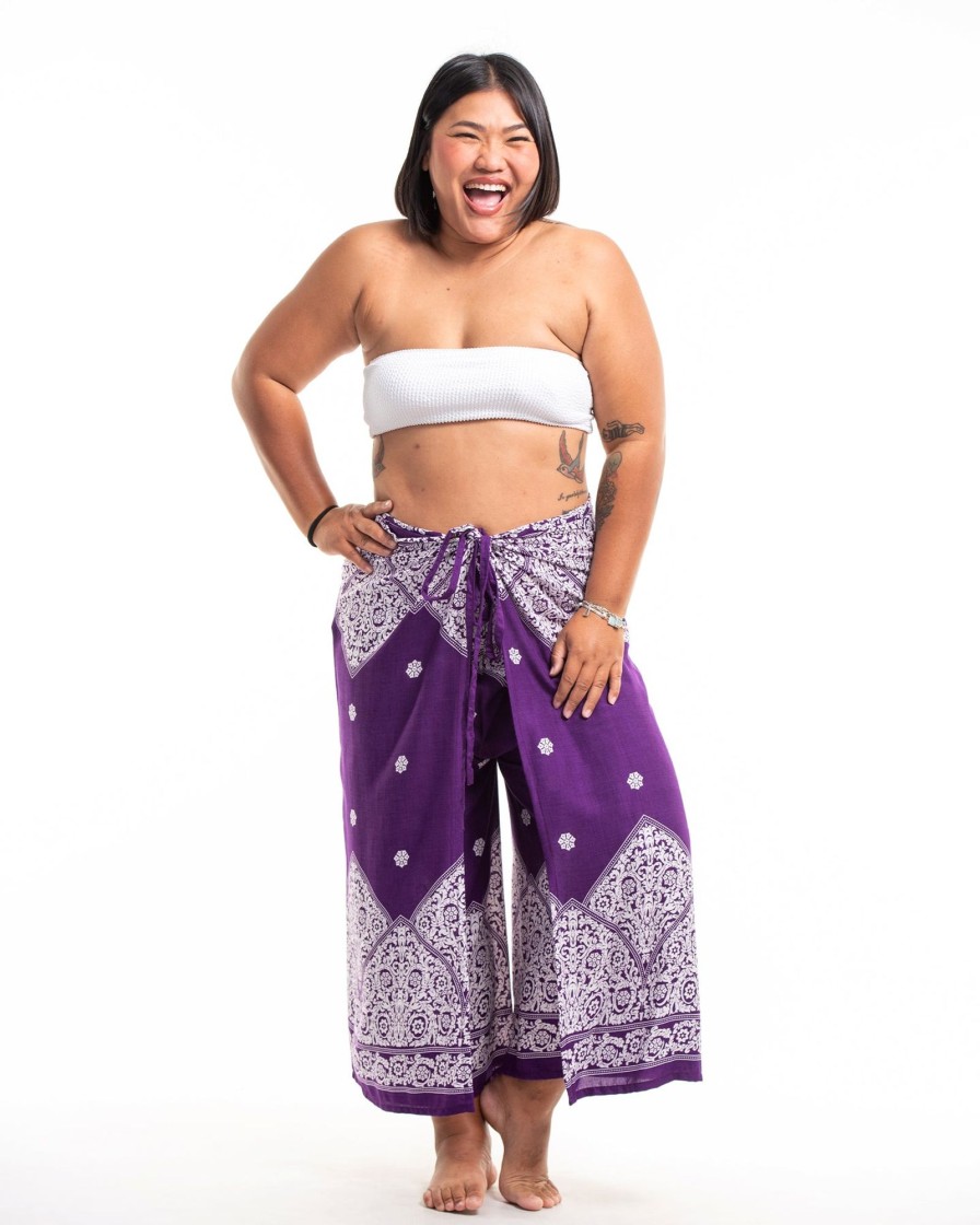 Plus Size HaremPants | Plus Size Blooming Vines Wrap Palazzo Style Harem Pants In Purple