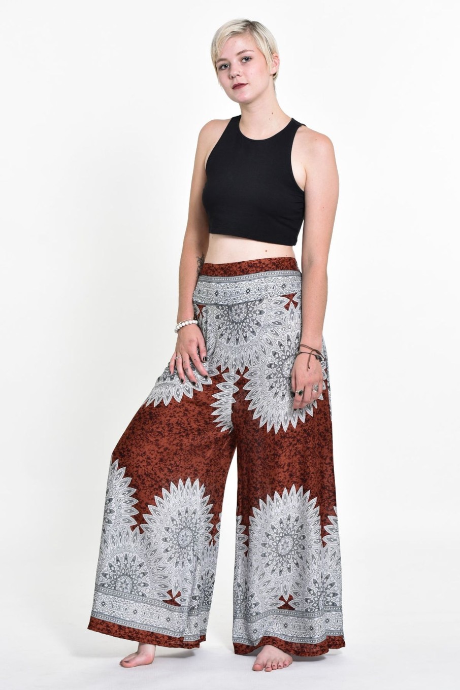 Women HaremPants | Marble Mandalas Palazzo Style Harem Pants In Brown