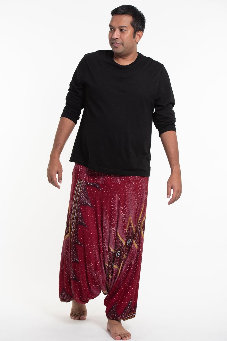 Men HaremPants | Plus Size Diamond Peacock Drop Crotch Men'S Harem Pants In Red