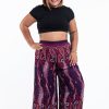 Plus Size HaremPants | Plus Size Paisley Feathers Palazzo Style Harem Pants In Purple