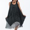 Women HaremPants | Crinkled Hill Tribe Cotton Tank Dress In Black