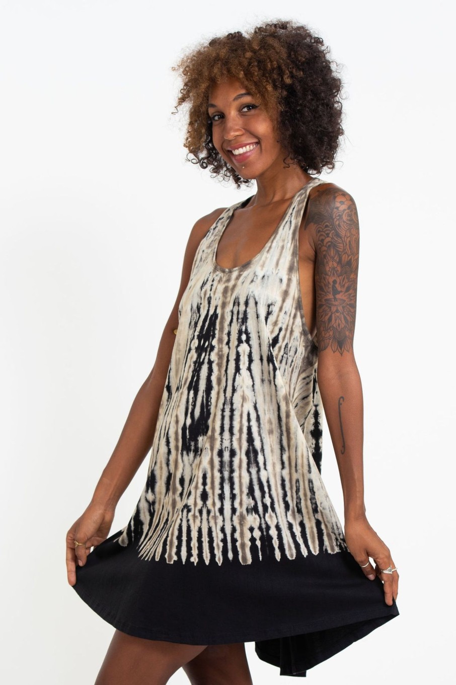 Women HaremPants | Tie Dye Cotton Tank Dress In 03 Black