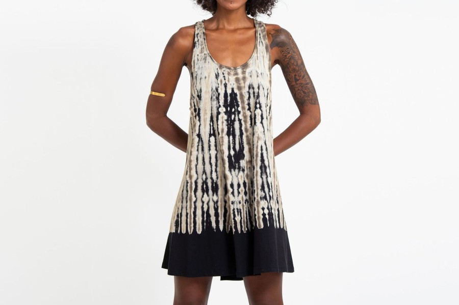 Women HaremPants | Tie Dye Cotton Tank Dress In 03 Black