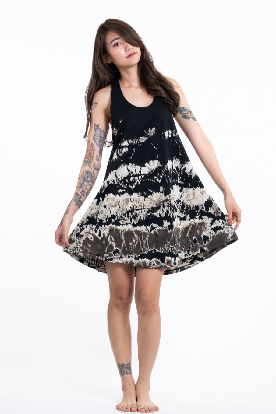 Women HaremPants | Tie Dye Cotton Tank Dress In 05 Black