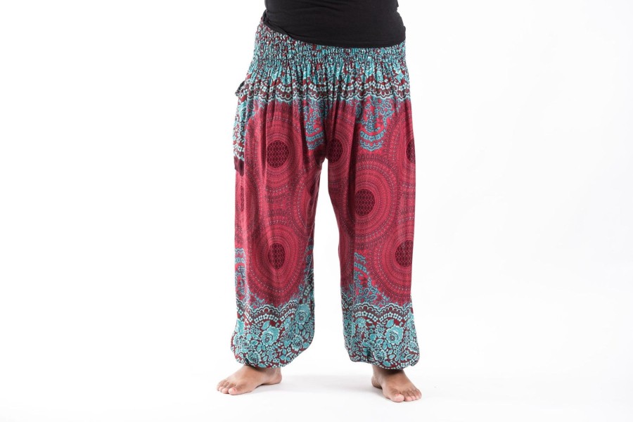 Plus Size HaremPants | Plus Size Geometric Mandalas Women'S Harem Pants In Red