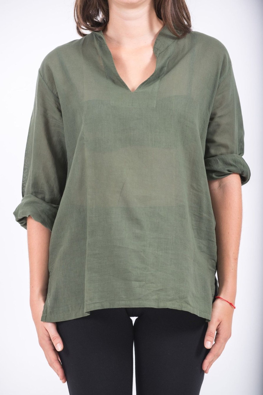 Women HaremPants | Womens Yoga Shirts Nehru Collared In Olive