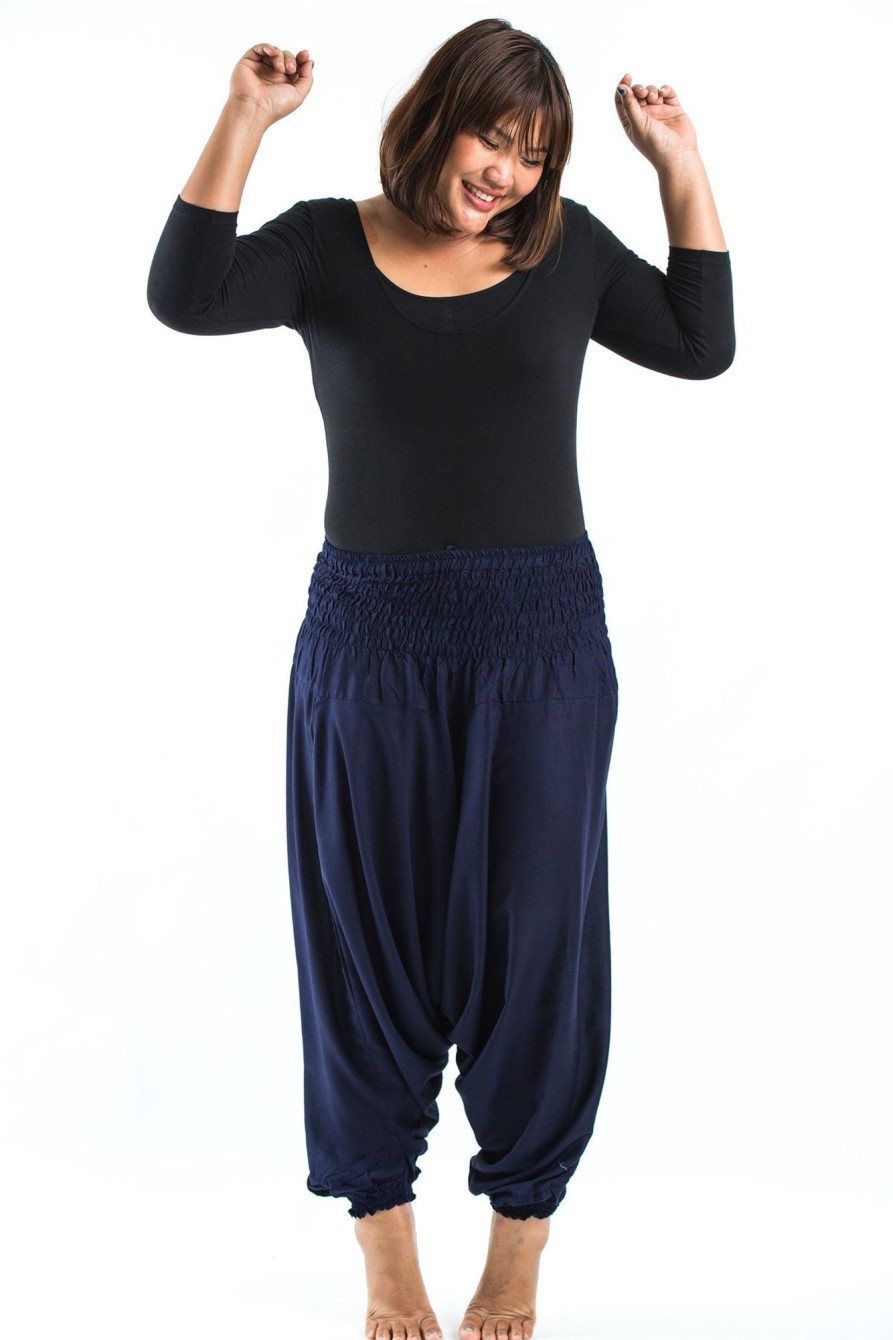 Women HaremPants | Plus Size Solid Color 2-In-1 Jumpsuit Harem Pants In Blue