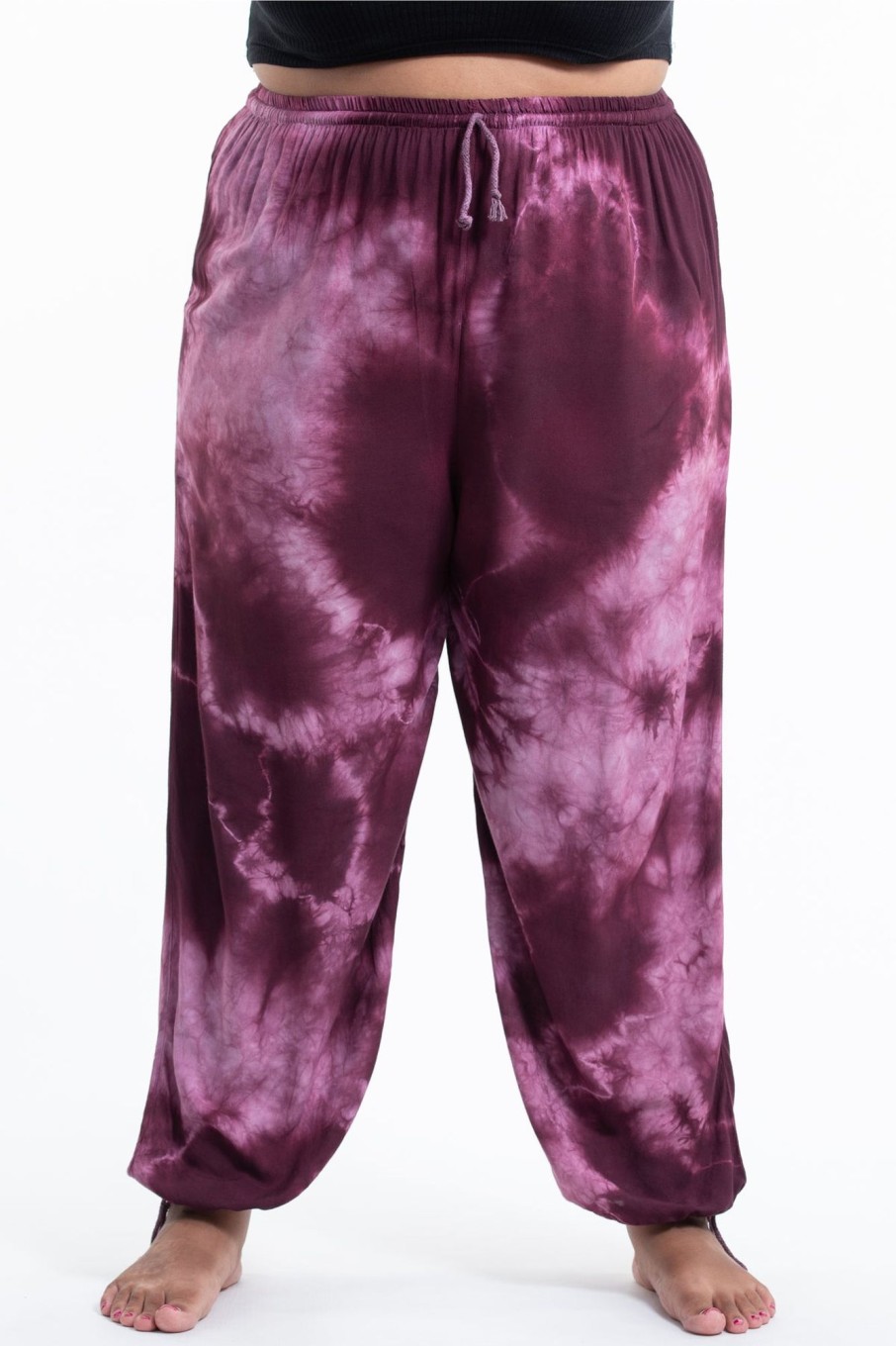 Plus Size HaremPants | Plus Size Tie Dye Drawstring Men'S Yoga Pants In Dark Purple