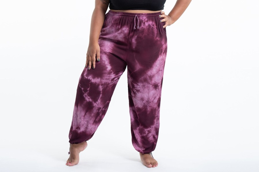 Plus Size HaremPants | Plus Size Tie Dye Drawstring Men'S Yoga Pants In Dark Purple