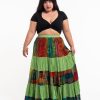 Plus Size HaremPants | Plus Size Patchwork Long Skirt In Light Green