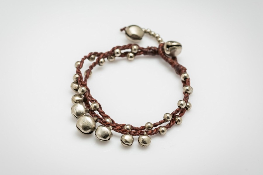 Accessories HaremPants | Silver Color Bell Waxed Cotton Bracelets In Brown