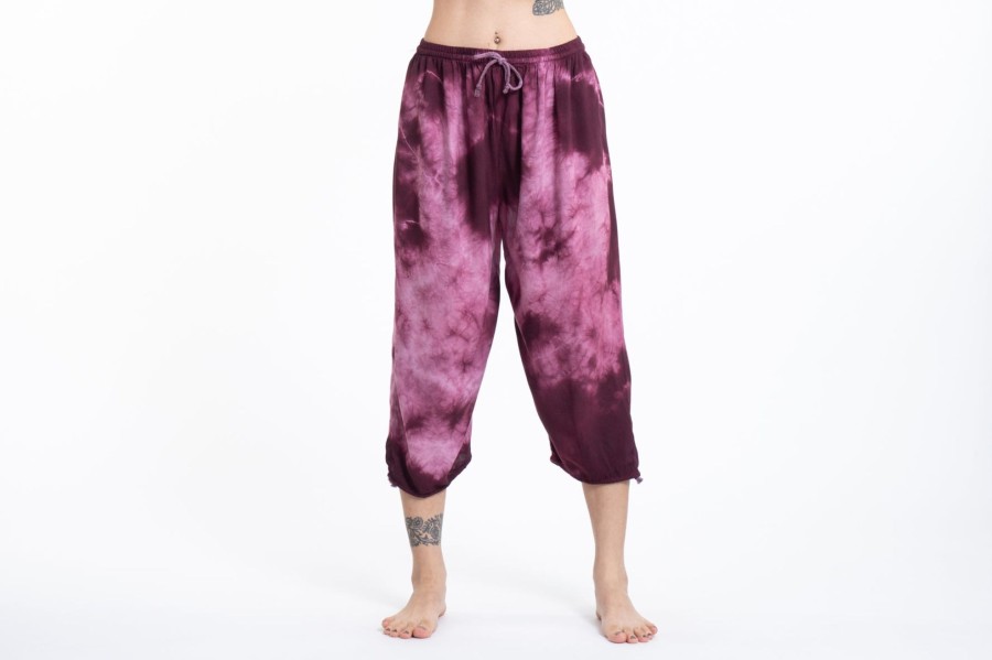 Women HaremPants | Women'S Tie Dye Drawstring Yoga Massage Cropped Pants In Dark Purple