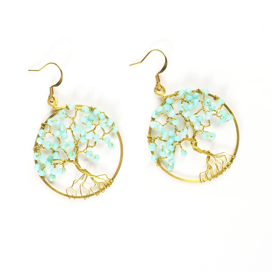 Accessories HaremPants | Tree Of Life Beads Brass Earrings Light Blue