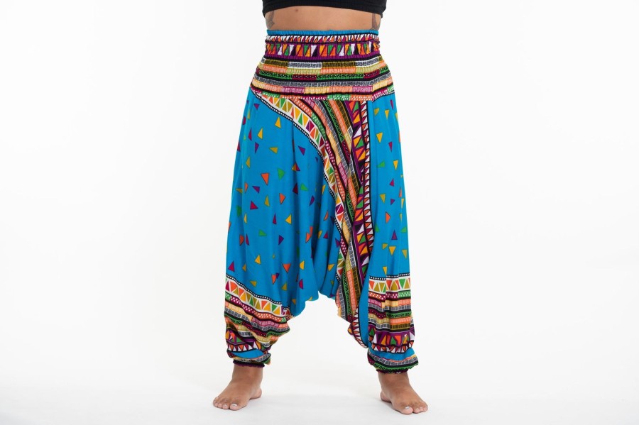 Women HaremPants | Plus Size Triangles 2-In-1 Jumpsuit Harem Pants In Ocean Blue