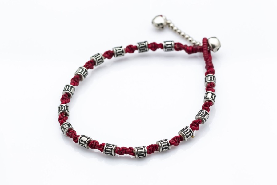 Accessories HaremPants | Hand Made Fair Trade Anklet Waxed Cotton Silver Beads Maroon