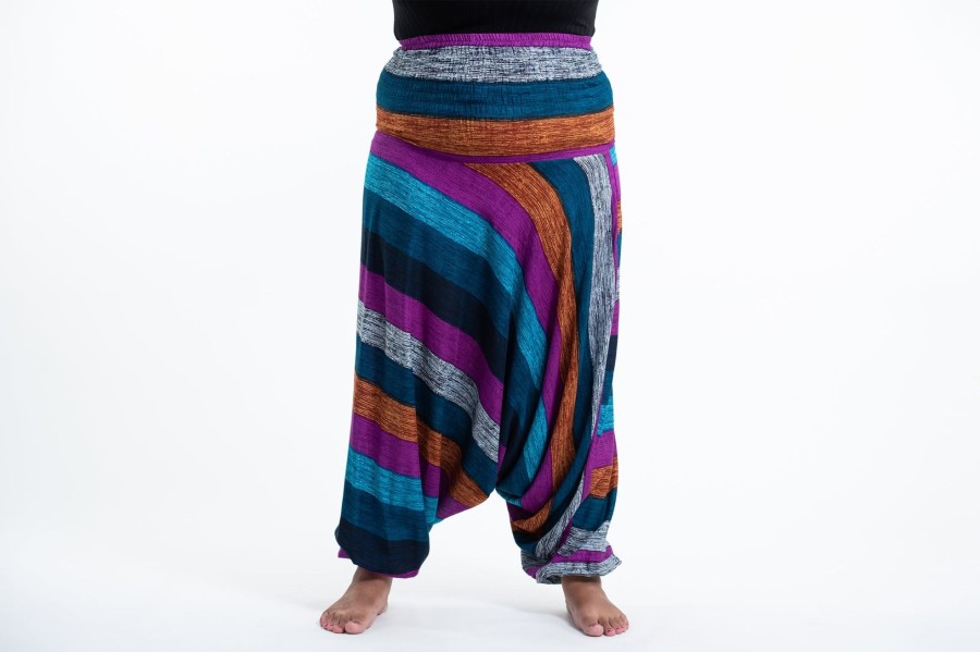 Women HaremPants | Plus Size Boho Striped 2-In-1 Jumpsuit Harem Pants In Blue