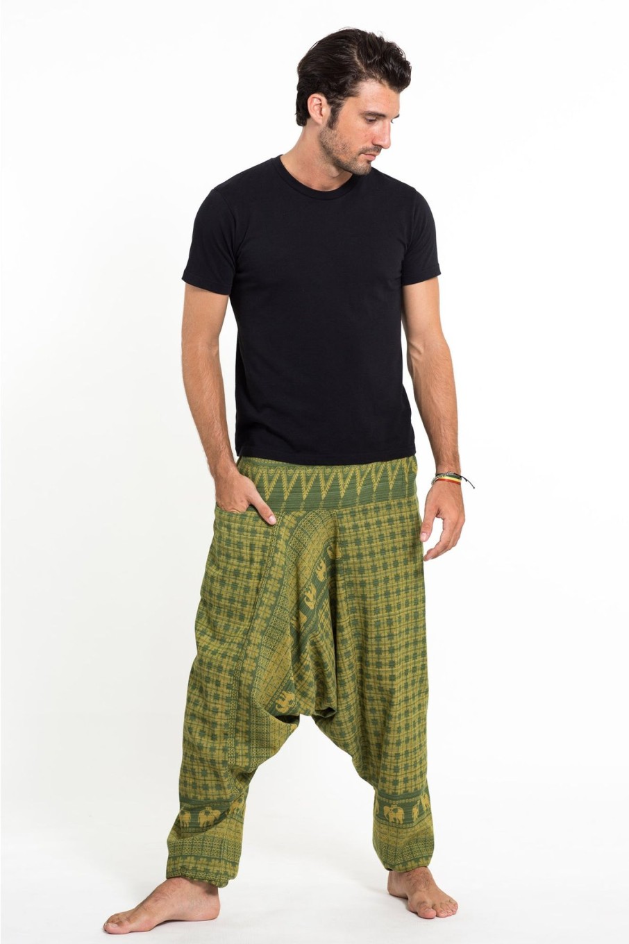 Men HaremPants | Hill Tribe Elephant Men'S Elephant Pants In Green