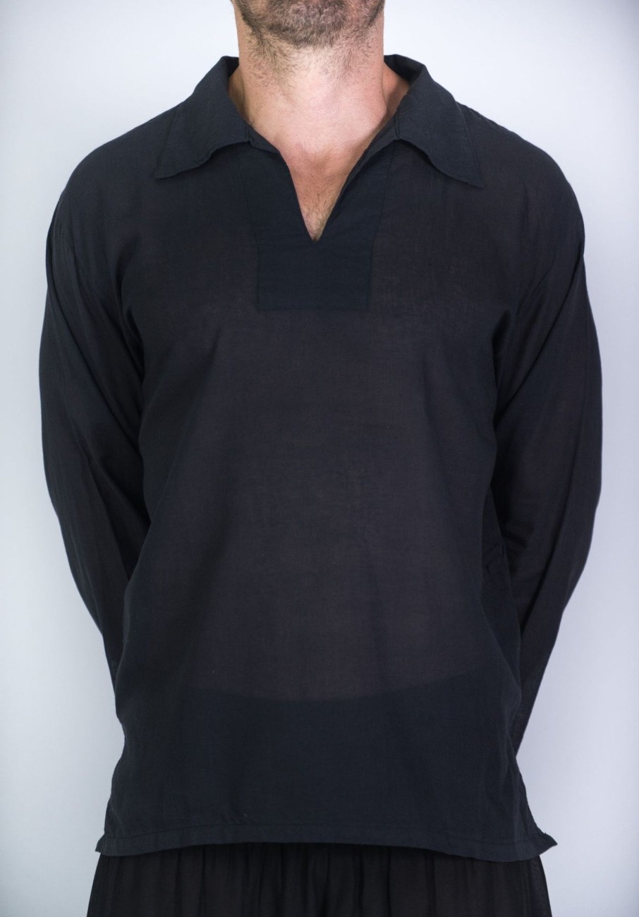 Men HaremPants | Mens Yoga Shirts Collar V Neck In Black