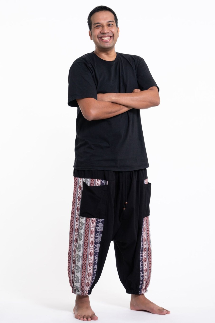 Plus Size HaremPants | Plus Size Elephant Aztec Cotton Men'S Harem Pants In Black