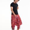 Men HaremPants | Clovers Thai Hill Tribe Fabric Men'S Harem Pants With Ankle Straps In Bright Red