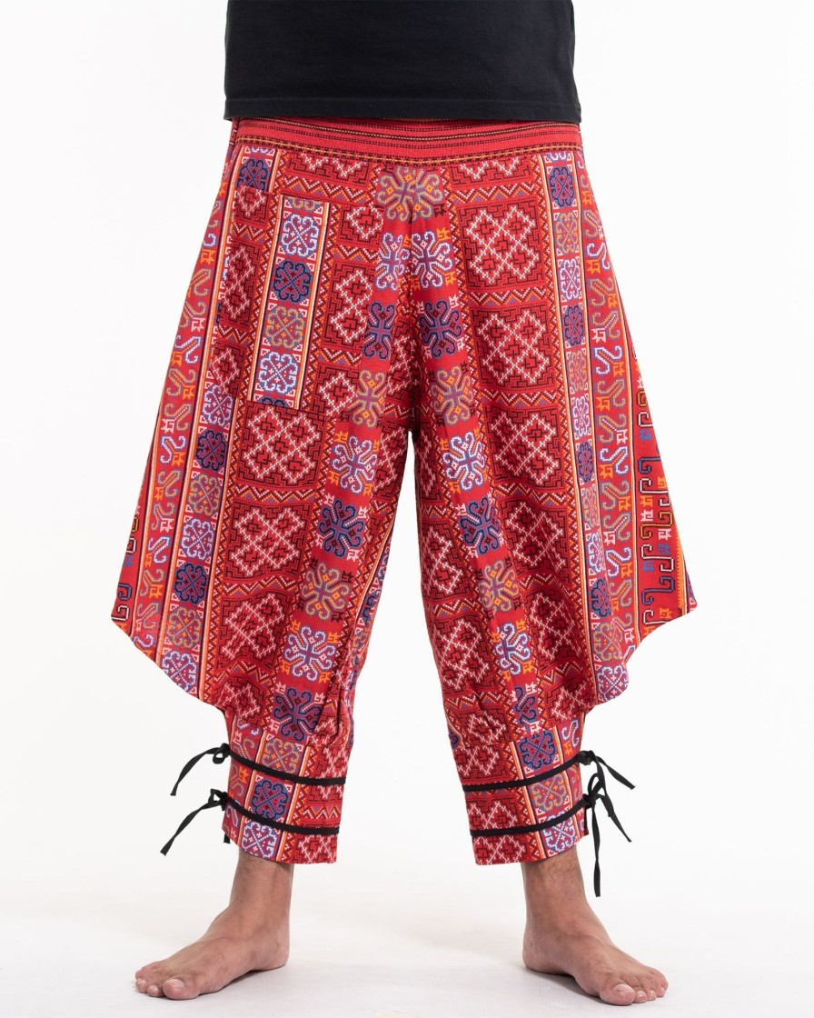 Men HaremPants | Clovers Thai Hill Tribe Fabric Men'S Harem Pants With Ankle Straps In Bright Red