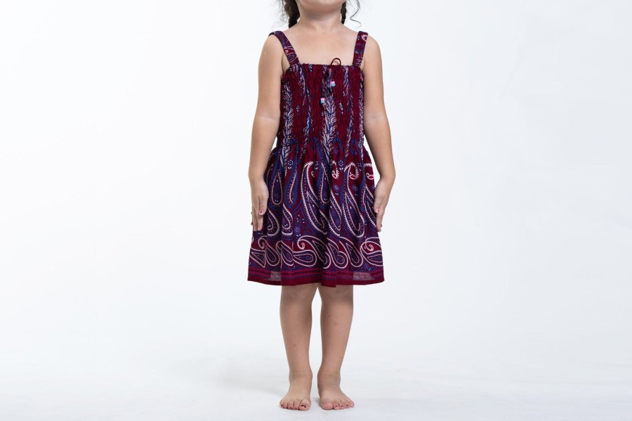 Kids HaremPants | Kids Paisley Feathers Smock Dress In Red