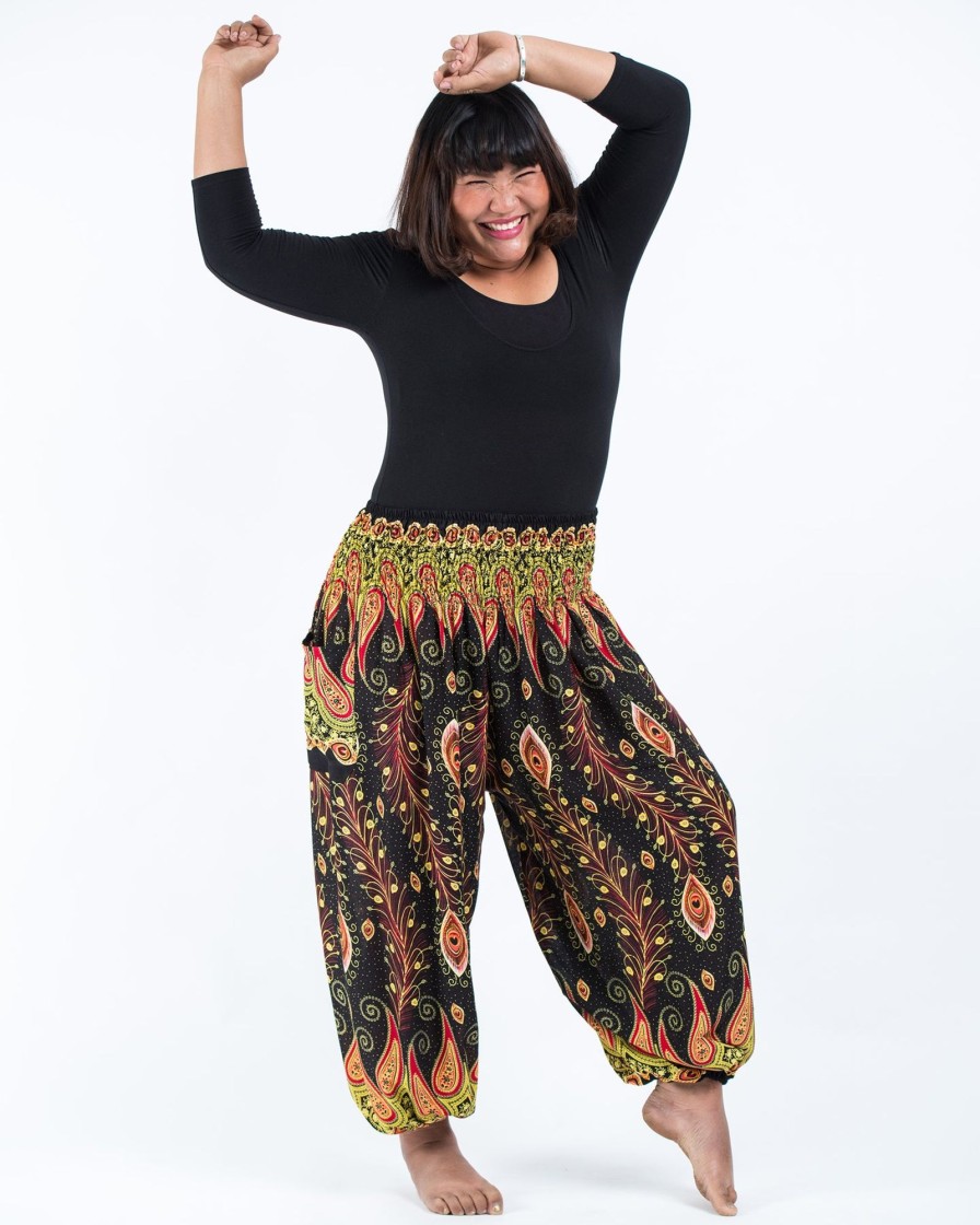 Plus Size HaremPants | Plus Size Peacock Paisley Women'S Harem Pants In Black