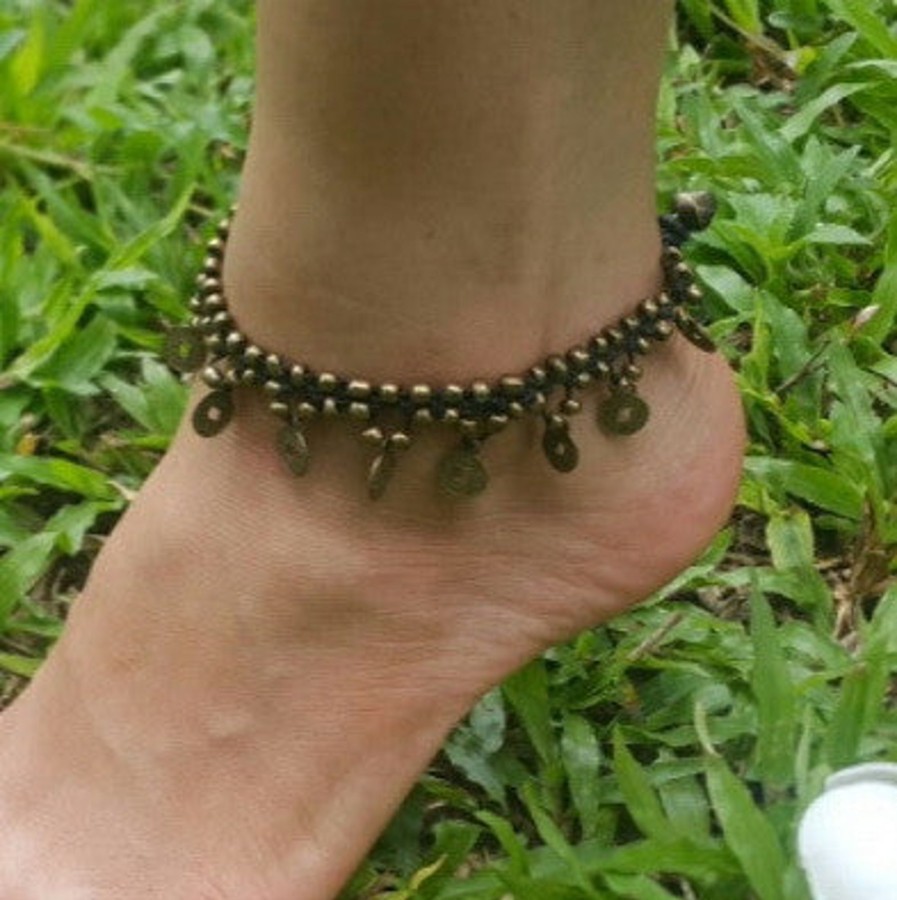 Accessories HaremPants | Hand Made Fair Trade Anklet Double Strand Brass Coins Black