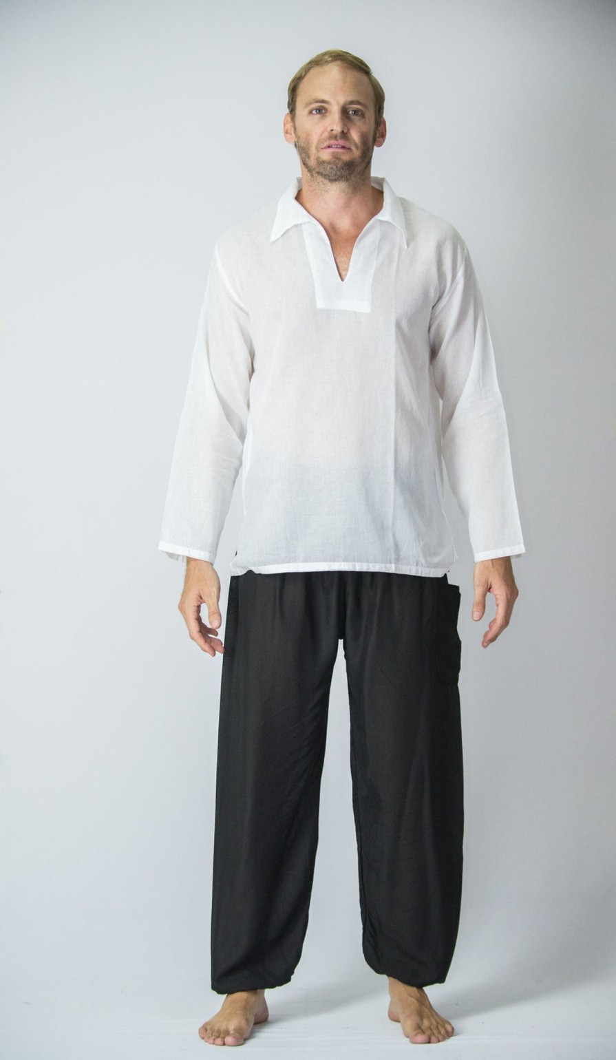 Men HaremPants | Mens Yoga Shirts Collar V Neck In White