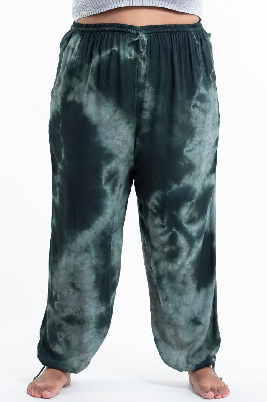 Men HaremPants | Plus Size Tie Dye Drawstring Men'S Yoga Massage Pants In Dark Teal