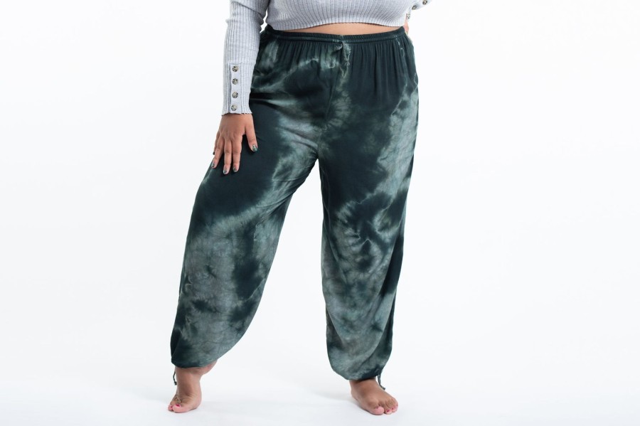 Men HaremPants | Plus Size Tie Dye Drawstring Men'S Yoga Massage Pants In Dark Teal