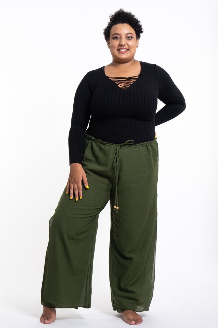 Women HaremPants | Plus Size Women'S Thai Harem Double Layers Palazzo Pants In Solid Green